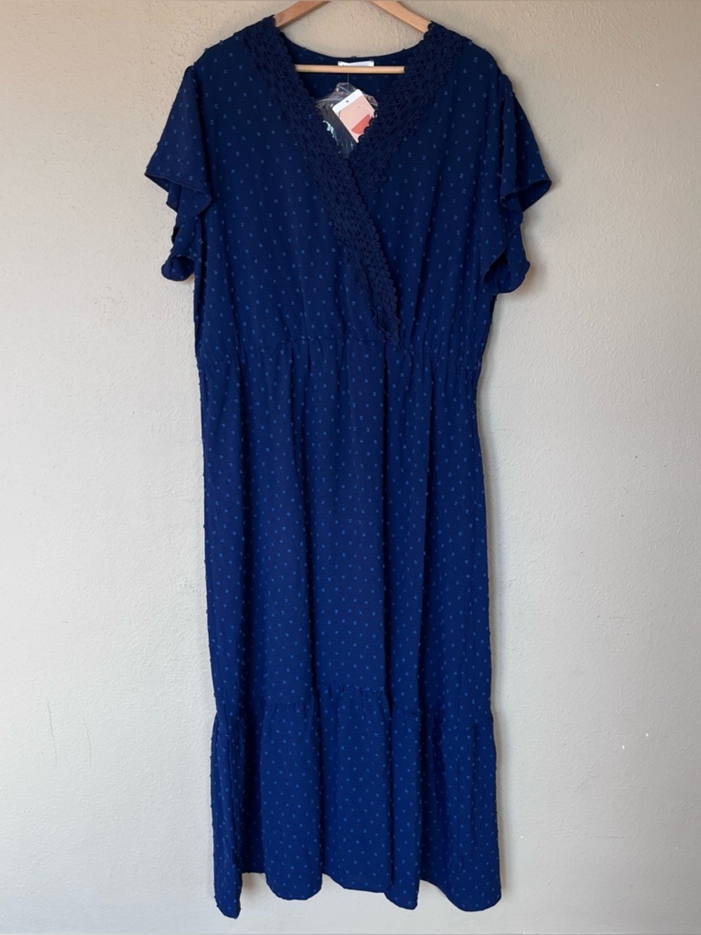 Maxi dress navy blue Swiss dot tiered xxl plus kirundo long flowy short sleeve